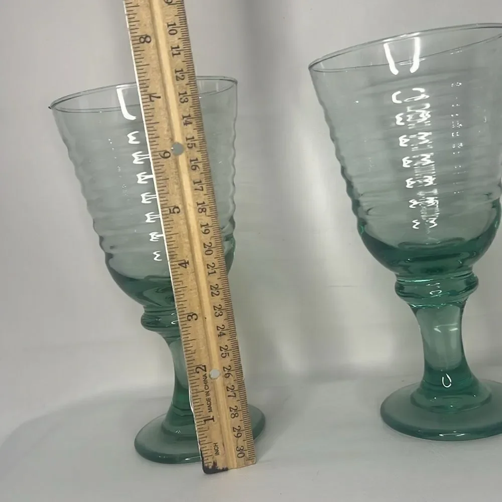 Libby Glass Company Sirrus Water Goblets Glasses Set 2 Insulator Vintage Green